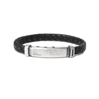 Black leather bangle, silver and spinels clasp br-ercole22