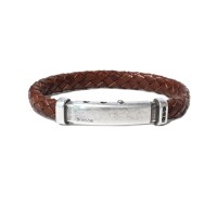 Brown leather bangle, silver and spinels clasp br-ercole24