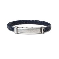 Navy blue leather bangle, silver and spinels clasp br-ercole25