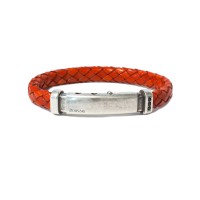 Orange leather bangle, silver and spinels clasp br-ercole27