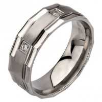 Inox Men's Stainless Steel Cut Edges Ring With CZ