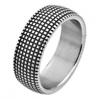 Inox Black Square Groove Pattern Ring