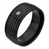 Inox Stainless Steel IP Black Groove CZ Ring