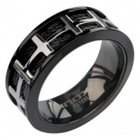 Inox Men's Stainless Steel Cable In IP Black Track Polished Ring