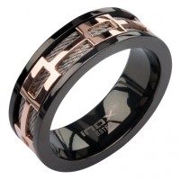 Inox Men's Stainless Steel Cable In IP Rose Gold Spinner Ring