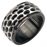 Inox Men's Stainless Steel Black IP Car Grille Spinner Polished Ring
