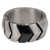 Inox Men's Stainless Steel & IP Black Oxidized Rings