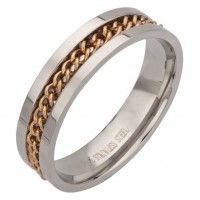 Inox Men's Stainless Steel Ring With IP Rose Gold Curb