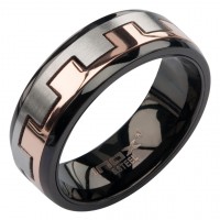 Inox IP Rose Gold Jigsaw IP Matte & Polished Black IP Ring