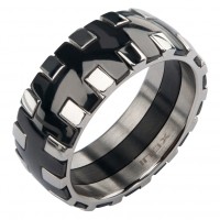 Inox IP Black & Steel Grate Polished Ring