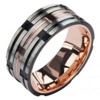 Inox IP Rose Gold & Black Track Matte & Polished Ring
