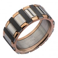 Inox Men's Stainless Steel IP Rose Gold Ring With IP Black Bars