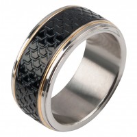 Inox Men's Silver Plated IP Black Fish Scale Ring