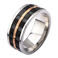 Inox IP Black & IP Rose Gold Groove Spinner Ring