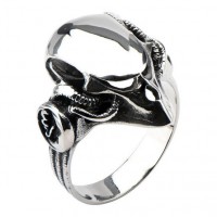 Inox Black Oxidized Alien Mask Ring