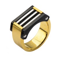Inox Men's Stainless Steel IP Black & IP Gold Cable Pro Ring