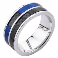 Inox Men's Carbo Fiber Black & Blue IP Ring