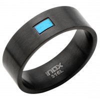 Inox Men's Black IP with Blue IP Rectangle Center Ring