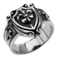 Inox Fleur De Lis With Cross Sides Ring