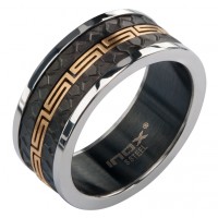Inox IP Gold Greek Key Black IP & Steel Matte & Polished Ring