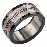 Inox Men's Stainless Steel IP Rose Gold Greek Key Ring
