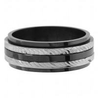 Inox Ring With Steel Cable Look & Black PVD