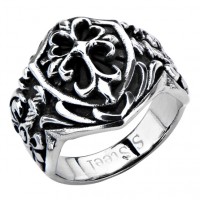 Inox Cross On Shield Polished Ring