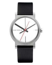 Danish Design Leather Band Stainless Steel Men's Watch Red Accent