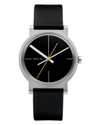 Danish Design Leather Band Stainless Steel Men's Watch Yellow Accent