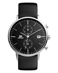 Danish Design Black Leather Band Stainless Steel Chronograph Men's Watch
