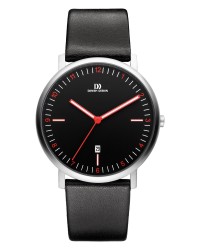Danish Design Leather Band Stainless Steel Men's Watch Red Accent
