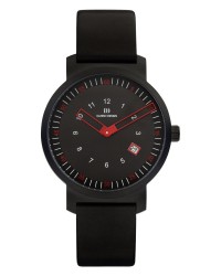 Danish Design Leather Band Stainless Steel Men's Watch Red Accent