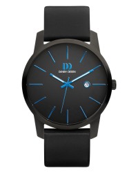Danish Design Leather Band Stainless Steel Men's Watch Blue Accent