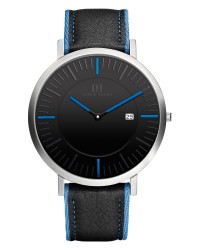Danish Design Leather Band Stainless Steel Men's Watch Blue Accent