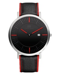 Danish Design Leather Band Stainless Steel Men's Watch Red Accent