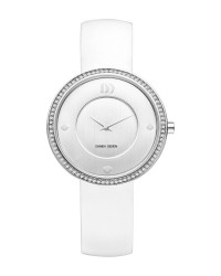 Danish Design White Leather Band Cubic Zirconia Bezel Women's Watch
