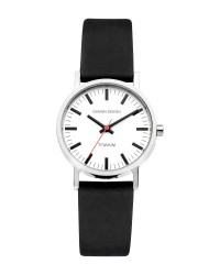 Danish Design Black Leather Band Titanium Women's Watch