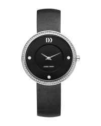 Danish Design Black Leather Band Cubic Zirconia Bezel Women's Watch