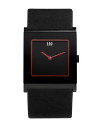 Danish Design Leather Band Steel Women's Watch Red Accent No Markers