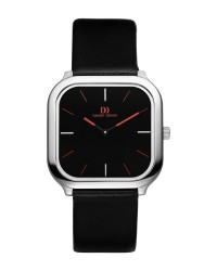Danish Design Leather Band Stainless Steel Women's Watch Red Accent