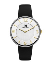 Danish Design Black Leather Band Titanium Women's Watch Gold Accent