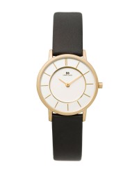 Danish Design Black Leather Band Stainless Steel Women's Watch