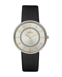 Danish Design Black Leather Band Titanium Women's Watch Gold Accent