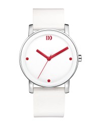 Danish Design White Leather Band Steel Women's Watch Red Accent