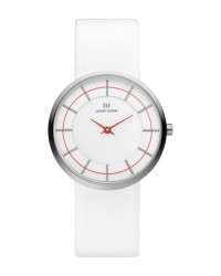 Danish Design Leather Band Stainless Steel Women's Watch Red Accent