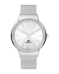 Danish Design Silver Tone Mesh Band Cubic Zirconia Bezel Women's Watch