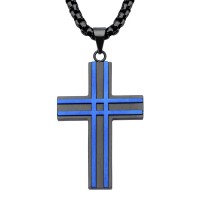 Inox Men's Matte Finished Black & Blue IP Cross Pendant