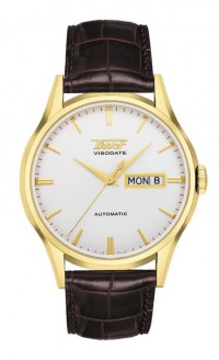 Tissot Heritage Visodate Men's Automatic Gold PVD Case Silver Dial Watch with Brown Leather Strap T0194303603101