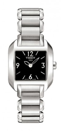 Tissot T-Wave Women's Quartz Black Dial Square Watch with Stainless Steel Bracelet T02128552