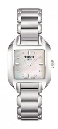 Tissot T-Wave Women's Quartz White MOP & Diamonds Dial Square Watch with Stainless Steel Bracelet T02128574